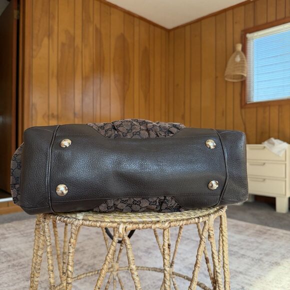 GUCCI GG Nylon Full Moon Tote Bag Brown Leather Canvas Large Monogrammed Print - Picture 5 of 16